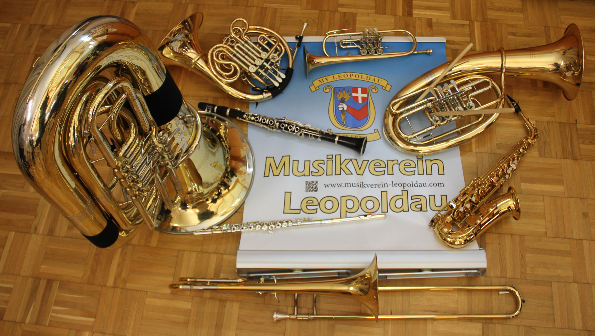 Foto mit Instrumenten die im Musikverein Leopoldau gespielt werden.