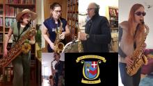 Saxophon-Ensemble des MVL beim Einhalten des Coronabedingten Sicherheitsabstand.